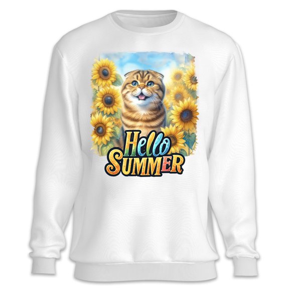 Scottish Fold Hello Summer Sunshine Sunflowers Spring Retro Vintage Sweatshirt Unisex Merch Cat Lover Kitten Owner Gifts - 00008