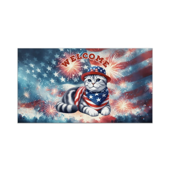 Scottish Fold Patriotic Welcome for 4Th of July Independence Day Doormat Cat Lover Kitten Owner Gifts Indoor Outdoor Welcome Mat - 00010
