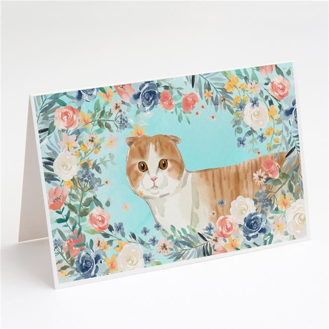 Scottish Fold Spring Flowers Greeting Cards & Envelopes - Pack of 8