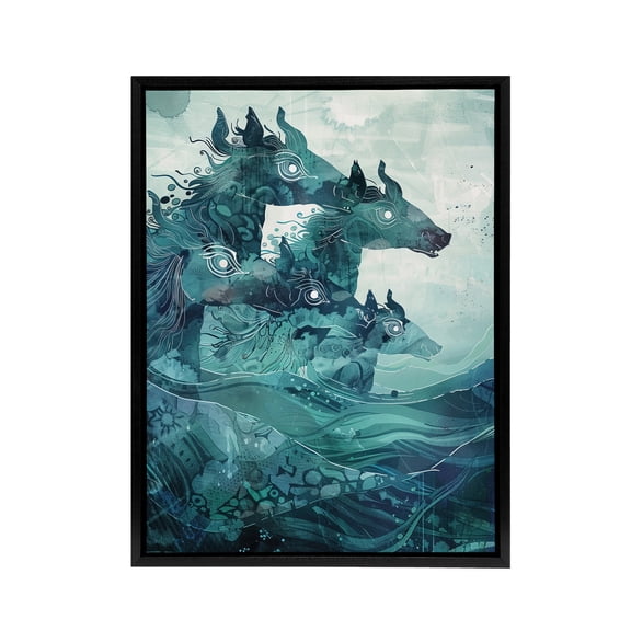 Scottish Folklore Sea Kelpies Black Framed Canvas Wall Art Print 24X32"