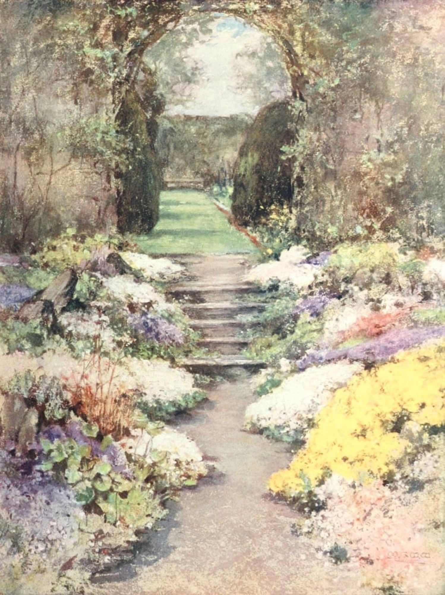 Scottish Gardens 1908 Baberton Canvas Art - Mary GW Wilson (18 x 24)