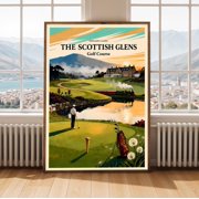 Scottish Glens Golf Poster Vintage Course Landscape Wall Art Scotland Travel Print