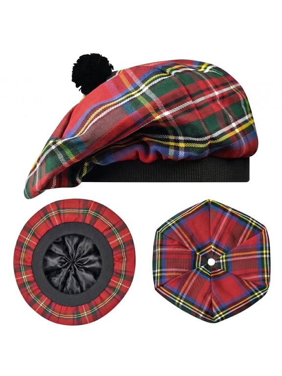 Scottish Hat Tam o Shanter Scottish Bonnet Tartan hat Acrylic Wool with Pompom (US, Alpha, One Size, Standard, Royal Stewart)