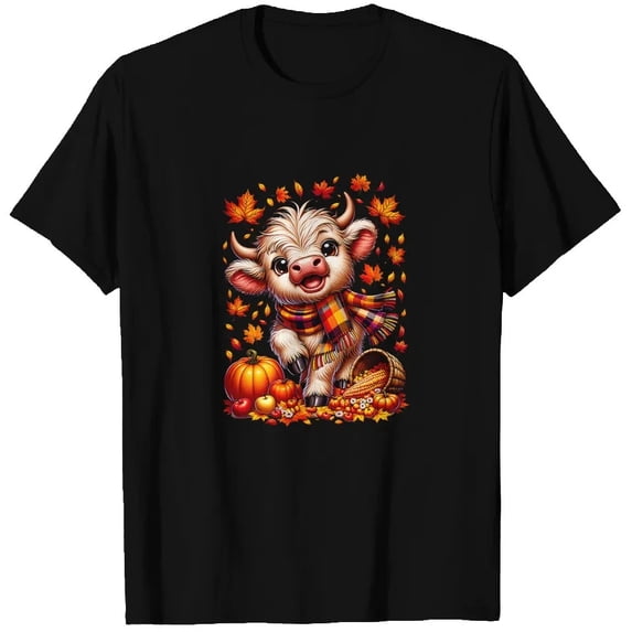 Scottish Highland Baby Cow Thanksgiving Fall Kids and Women T-Shirts ...