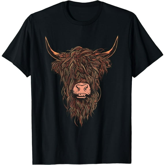Scottish Highland Cow Face Highlander Cattle Softstyle Unisex T-Shirt,Black Color,Size 4XL