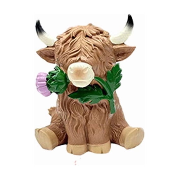 Scottish Highland Cow Figurine with Bagpipes and Tam - Resin Statue, Themed Home and Garden Decor, Gift for Scottish Enthusiasts(Mul-B)