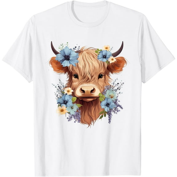 Scottish Highland Cow Floral Softstyle Unisex T-Shirt