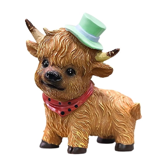 Scottish Highland Cow Resin Statue, Cute and Realistic Youngster Calf Figurine, Adorable Home Decor for Shelf and Mantel, Farmhouse Animal Decoration, Charming Gift for Holiday and Birthday