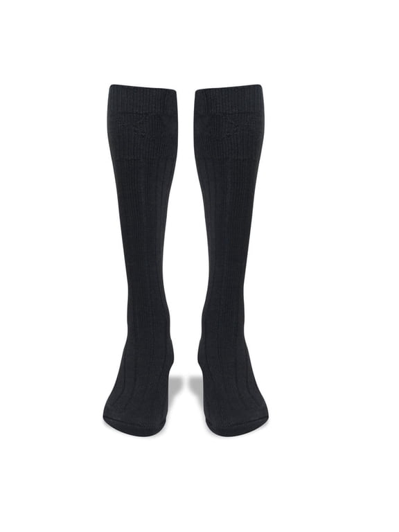 Scottish Highland Kilt Hose for Men, Ribbed Socks for USA Shoe Sizes, Wool Blend (Black, Large)