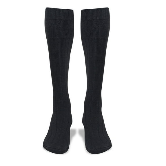 Scottish Highland Kilt Hose for Men, Ribbed Socks for USA Shoe Sizes, Wool Blend (Black, Medium)