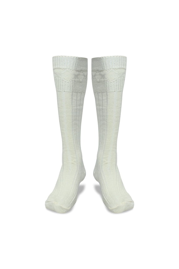 Scottish Highland Kilt Hose for Men, Ribbed Socks for USA Shoe Sizes, Wool Blend (Cream, Medium)