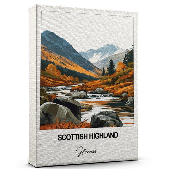 Scottish Highland Travel Scenic Canvas Wall Art -Glencoe Canvas – Nature-Inspired Print for Bedroom, Living Room, or Office – Travel Gift
