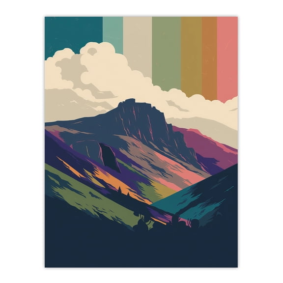 Scottish Highlands Graphic Artwork Pastel Colour Dawn Twilight Hues Landscape Extra Large XL Wall Art Poster Print