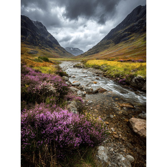 Scottish Highlands Heather Landscape Canvas Print Wall Art, Scenic Nature Decor for Living Room Bedroom Office