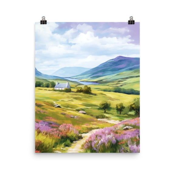 Scottish Highlands Print, Heather Meadow Wall Art, Scotland Travel Poster, Countryside Decor, Rural Landscape, Uk Nature Artwork Home Decor #3532, Unframed Poster Size 12x18