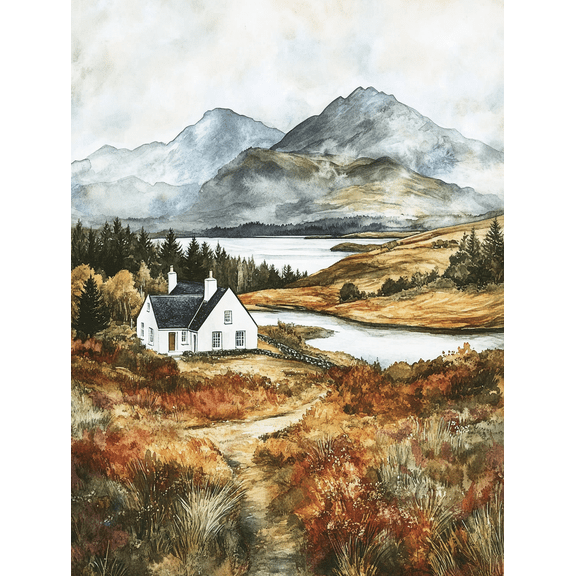 Scottish Lake House Landscape Wall Art/Canvas Print Suitable for Living Room Bedroom Office Hallway and Dining Room Decoration.