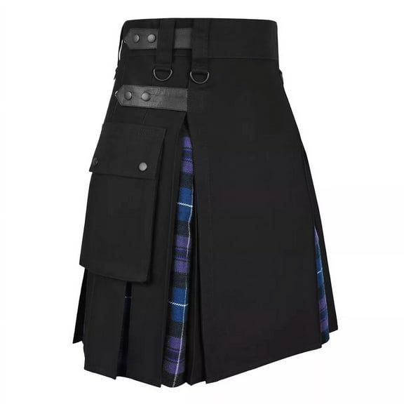 Scottish Men's Cotton and Tartan Hybrid Utility Kilt, Deluxe Fashion Design with Adjustable Straps and Pockets for Casual & Formal Wear
