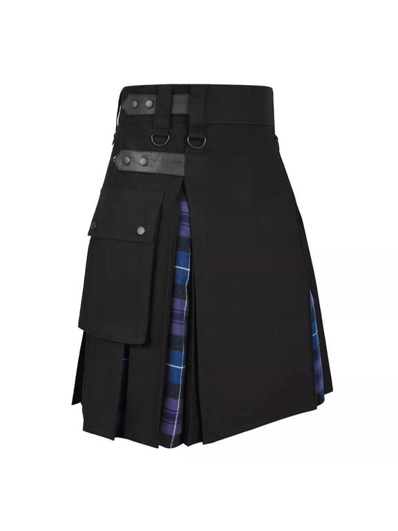 Scottish Men's Cotton and Tartan Hybrid Utility Kilt, Deluxe Fashion Design with Adjustable Straps and Pockets for Casual & Formal Wear