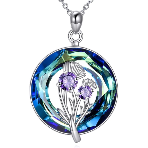 Scottish Necklace Gifts for Women Sterling Silver Thistle Crystal Pendant Neckalce Scottish Jewelry for women