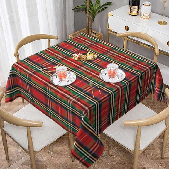Scottish Plaid 100% Polyester Fiber Square Tablecloth Anti Pilling Tablecloth Decoration 60"X60"