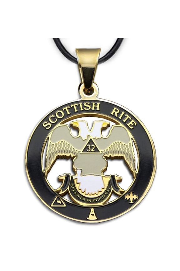 Scottish Rite 32nd Degree Gold Tone Steel Masonic Freemason Pendant & Necklace