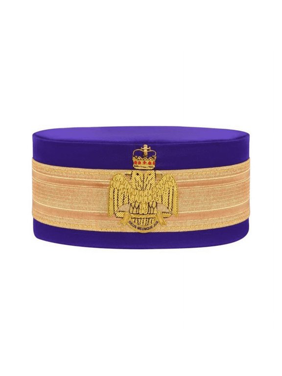 Scottish Rite Crown Cap - Wings Down, Purple Silk with Gold Braid, Premium Hand Embroidery