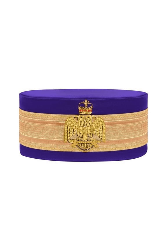 Scottish Rite Crown Cap - Wings Down, Purple Silk with Gold Braid, Premium Hand Embroidery