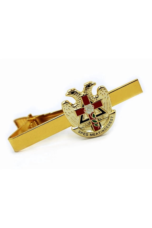 Scottish Rite Masonic Eagles & Cross Tie Clip / Tie Bar Gold Color Red Cross