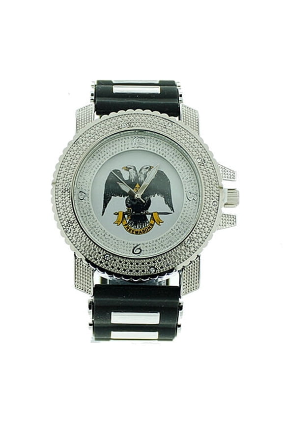Scottish Rite Masonic Watch - Black Silicone Band Silver Tone Face - 32nd Degree