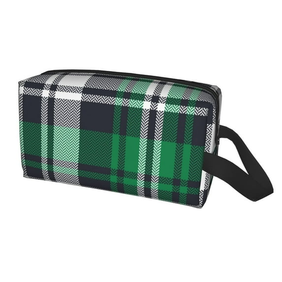 Green Checkered Toiletry Bag,Scottish Check Plaid Hanging Dopp Kit Shaving Bags,Toiletries Accessories Organizer Cosmetic Bag Pouch