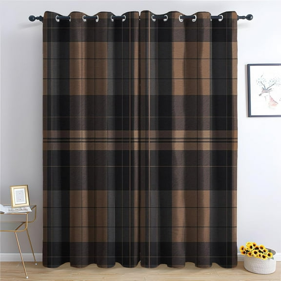 Scottish Tartan Curtains for Bedroom, Brown Plaid Blackout Curtains for Living Room Country Gingham Decor Window Curtains,Grommet Drapes 2 Panels Set-52"W x 72"L (Pack of 2)