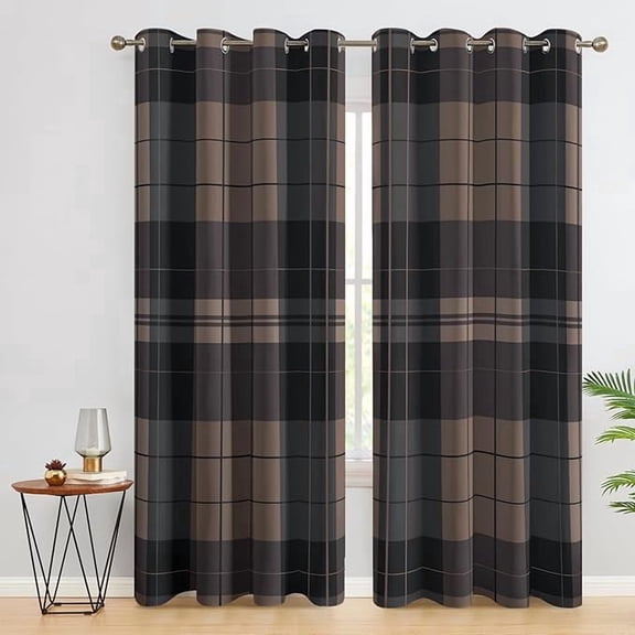 Scottish Tartan Curtains for Bedroom, Brown Plaid Blackout Curtains for Living Room - Country Gingham Decor Window Curtains, Grommet Drapes 42"W x 108"L (Pack of 2)
