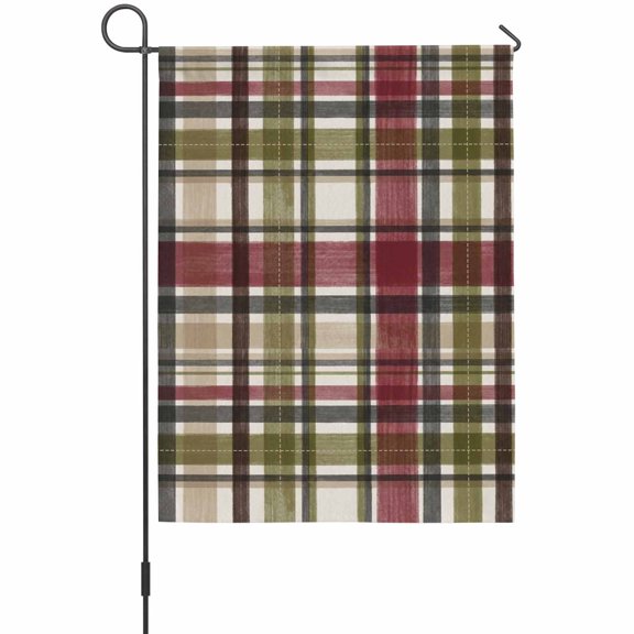 Scottish Tartan Plaid Garden Flag 12 x 18 Inches, Green Gingham Plaid Vintage Red Geometric Grid Weather Proof Outdoor Patio Flags Double Sided Small Garden Decoration for Yard Outside Home