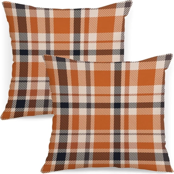 Scottish Tartan Plaid Throw Pillow Covers Set of 2, Decorative Cushion Cases with Invisible Zipper for Couch Sofa Bed(Gold,45x45cm)
