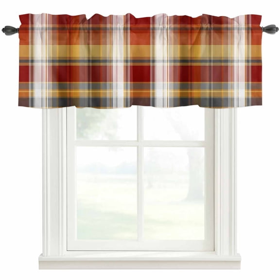 Scottish Tartan Plaid Valances for Windows Gingham Plaid Vintage Geometric Grid Rod Pocket Curtain Valance Window Treatment Short Curtains for Kitchen Living Room, 42"x12"