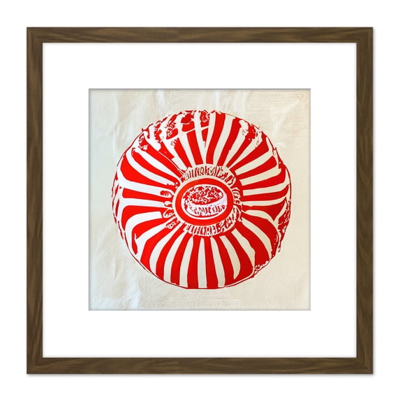 Scottish Tea Cake Red Linocut Abstract Illustration Square Wooden Framed Wall Art Print Picture 8X8 Inch