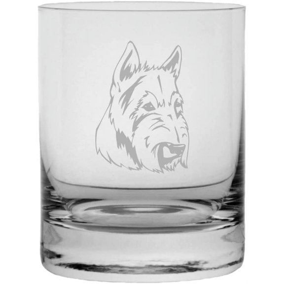 Scottish Terrier Aberdeen Alternate Dog Themed Etched 11oz Crystal Rocks Whisky Glass