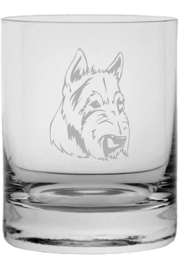 Scottish Terrier Aberdeen Alternate Dog Themed Etched 11oz Crystal Rocks Whisky Glass