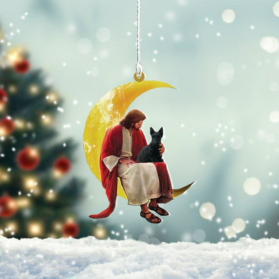 Scottish Terrier And Jesus Sitting On The Moon Hanging Acrylic Ornament For Dog Lovers , Ornament Decoration, Ornament Christmas