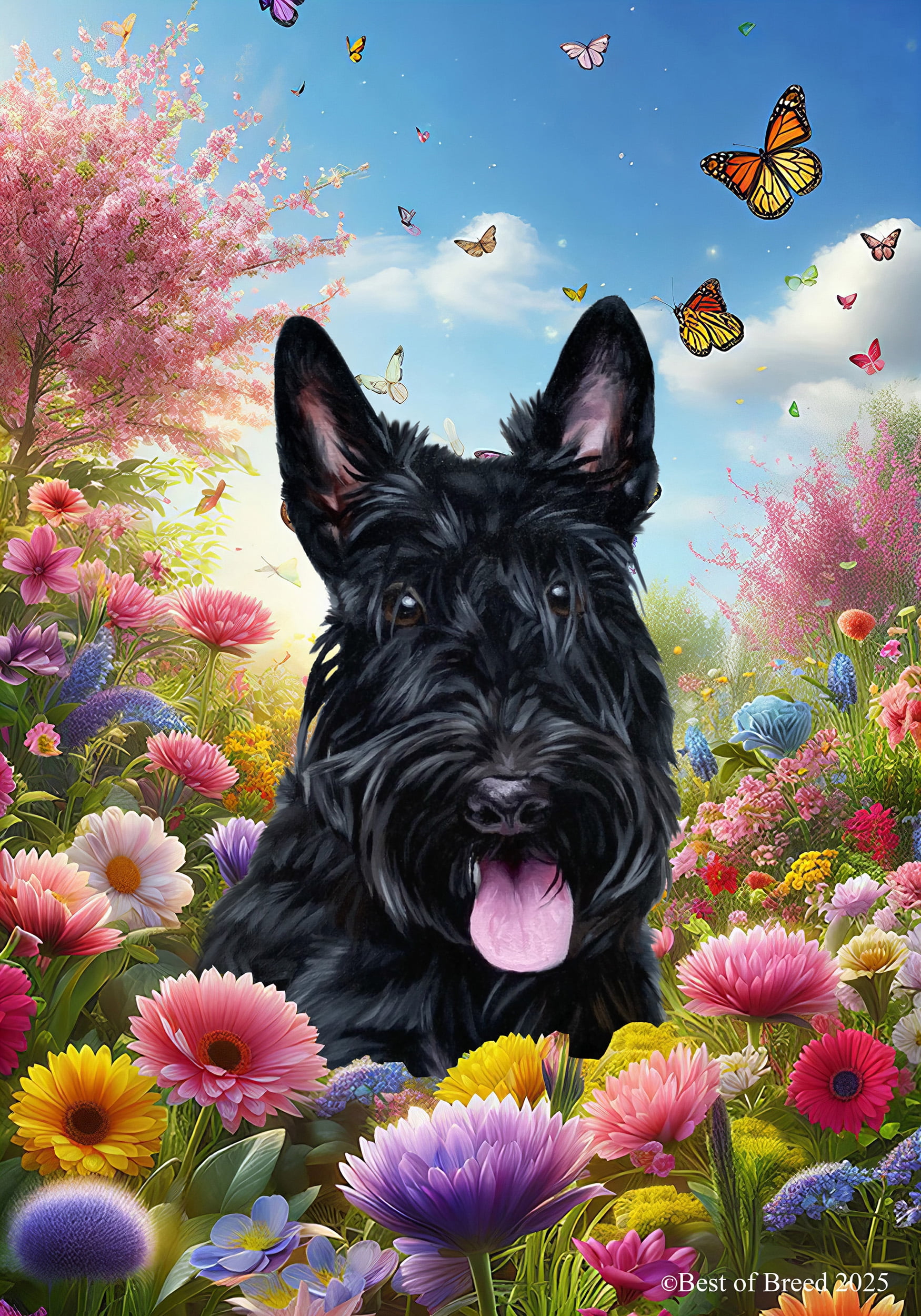 Scottish Terrier - Best of Breed Spring Butterfly Outdoor House Flag 28" x 40" Mailbox Flag