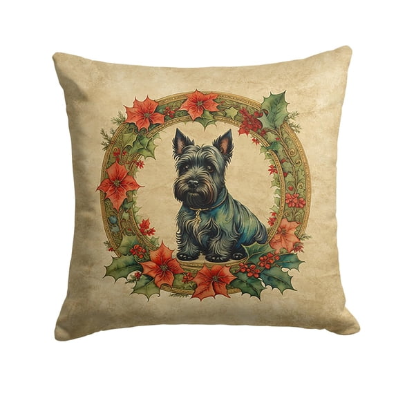 Scottish Terrier Christmas Flowers Throw Pillow 14 in x 14 in