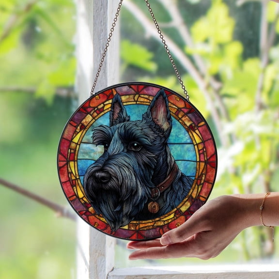 Scottish Terrier Dog Glass Suncatcher, Scottie Dog Window Hanging, Charming Pet Lover Gift, 7.9 in