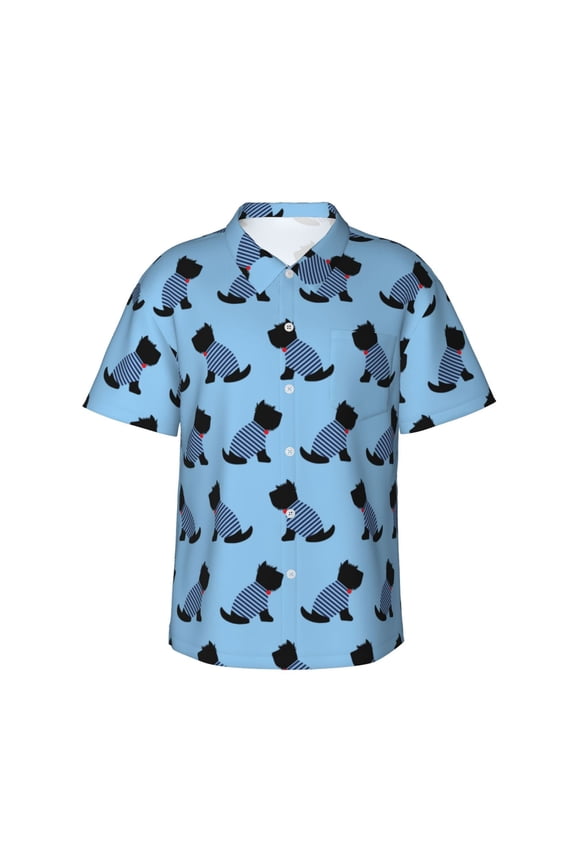 Scottish Terrier Dog Men'S 3d Print Casual Button Down Shirts, Novelty Hawaiian Short Sleeves Xl