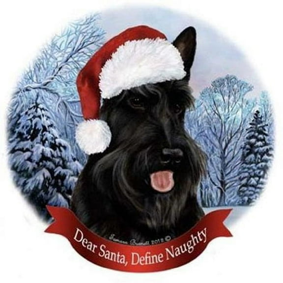 Scottish Terrier Dog Santa Hat Christmas Ornament Porcelain China USA-made