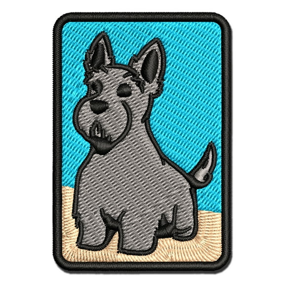 Scottish Terrier Dog Sitting Applique Multi-Color Embroidered Iron-On Patch - 2.0 Inch Mini