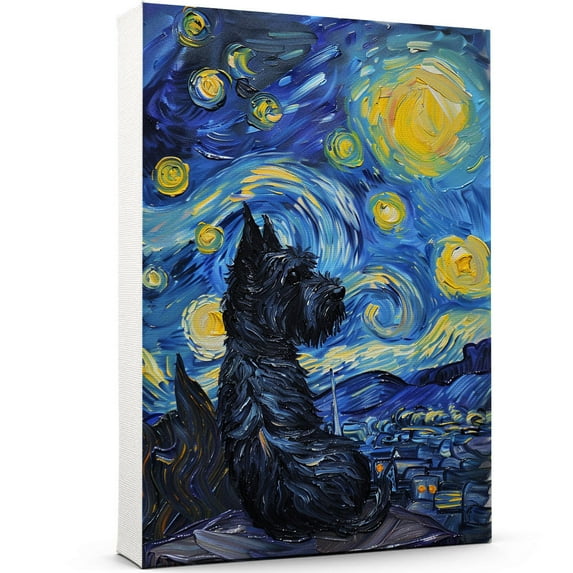 Scottish Terrier Dog Starry Night Canvas Wall Art Prints, Dog Art Canvas Painting Poster,Pet Canvas Painting Puppy Artwork 8x12 inches