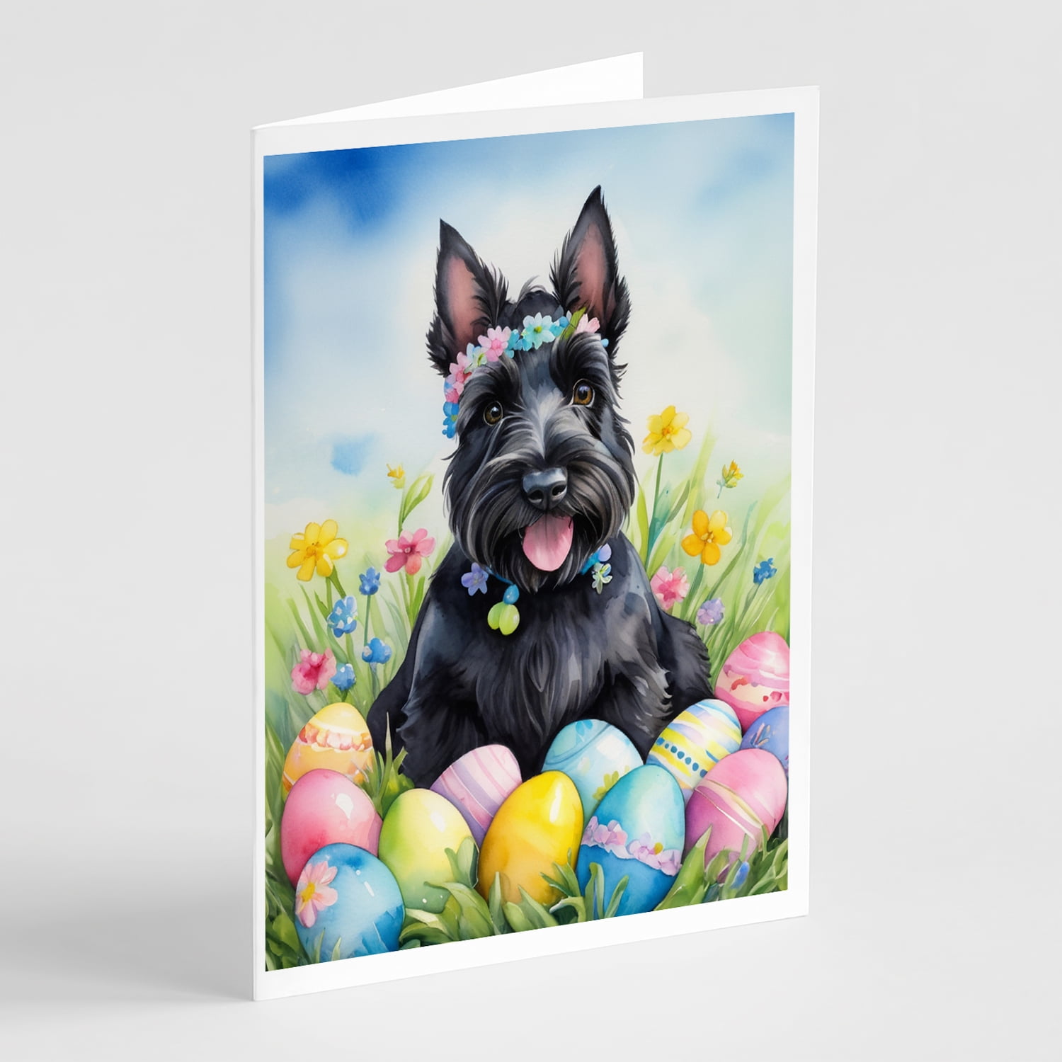 Scottish Terrier Easter Egg Hunt Greeting Cards Pack of 8 7 in x 5