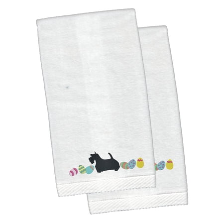 Scottish Terrier Easter White Embroidered Plush Hand Towel Set of 2