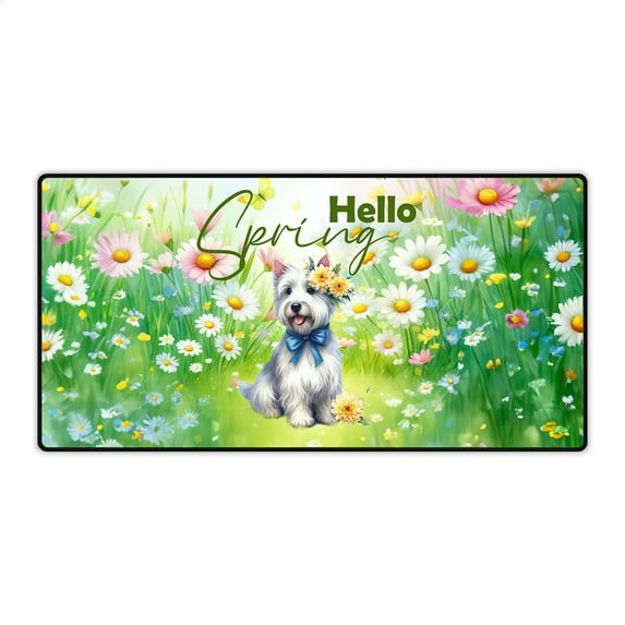 Scottish Terrier Hello Spring Time Flower Floral Nature Desk Mat Full Keyboard Mouse Pad Scottie Dog Lover Gifts Large Mousepad - 02031