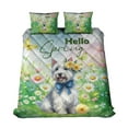 thumbnail image 1 of Scottish Terrier Hello Spring Time Flower Floral Nature Quilt Bedding Set Scottie Dog Lover Gifts 1 Blanket Bed Cover 2 Pillowcases - 02031, 1 of 5